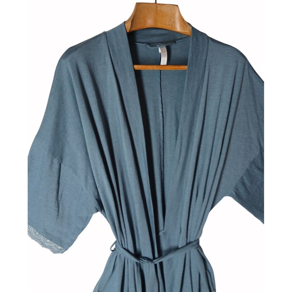 Cacique Sleep Womens Blue Kimono Robe With Lace Trim Adjustable Waist Tie Size 2 - Picture 5 of 16